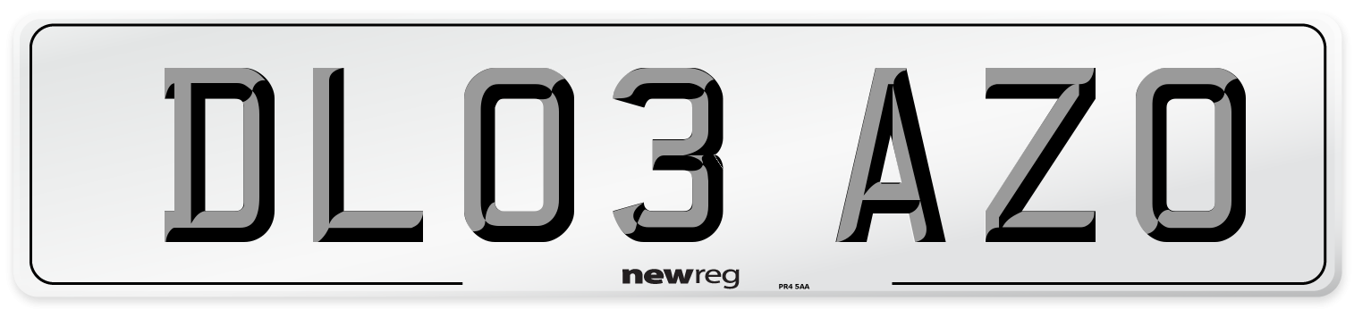DL03 AZO Number Plate from New Reg